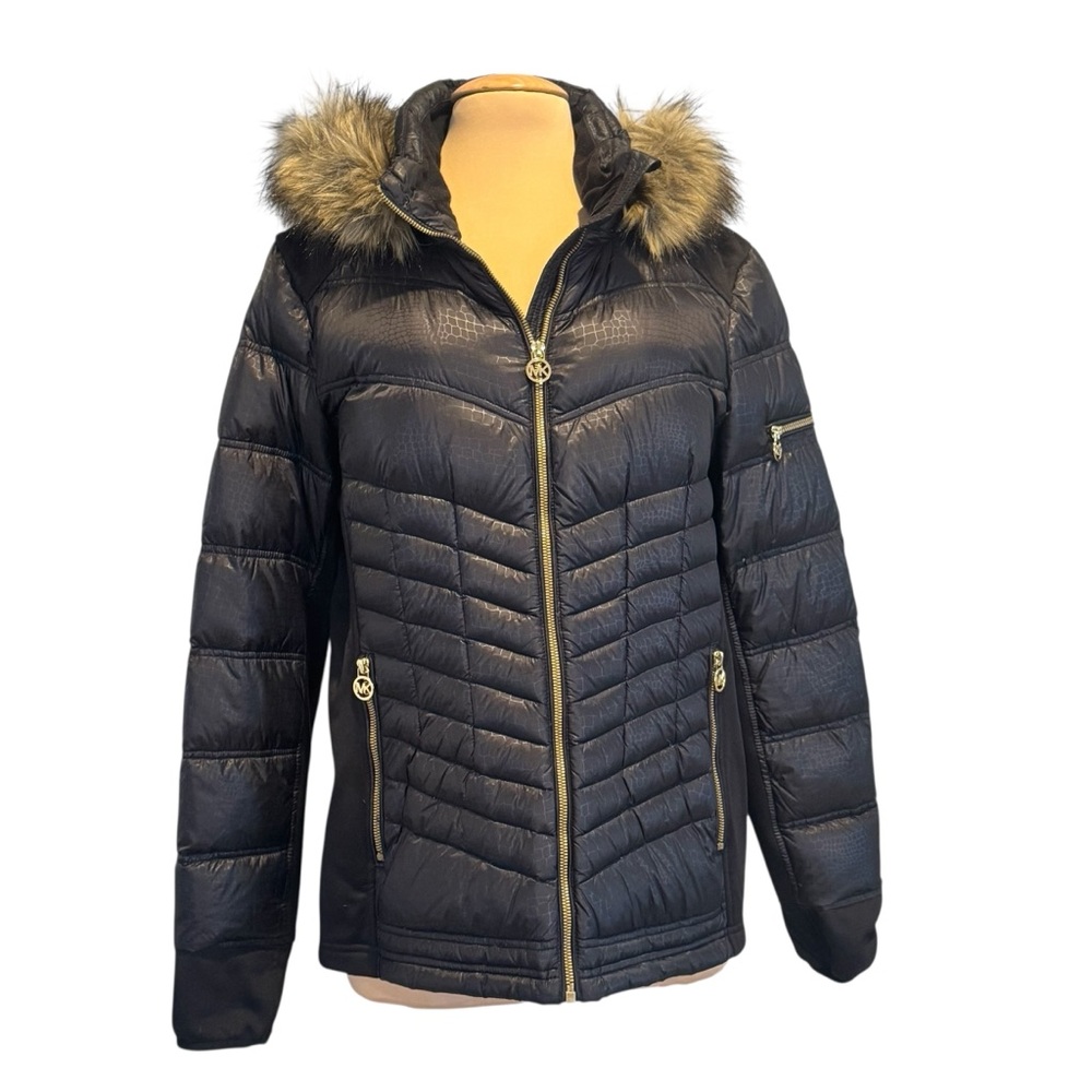 Michael Kors, black down puffer, parka fur lined hood coat jacket, XL - Picture 2 of 15